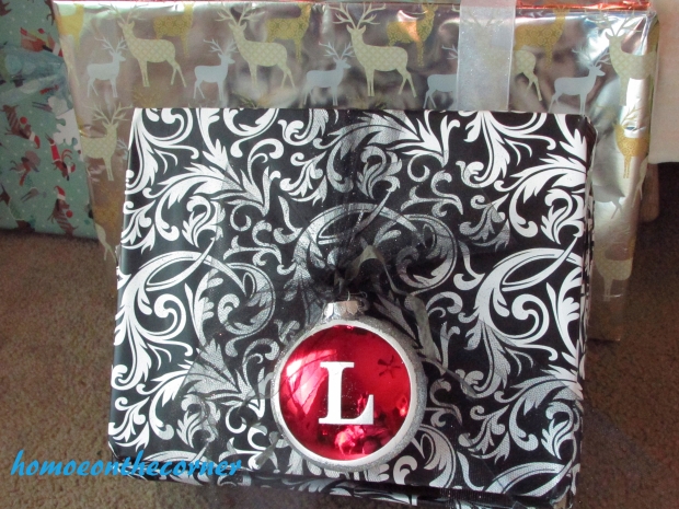 black and white and red monogram present