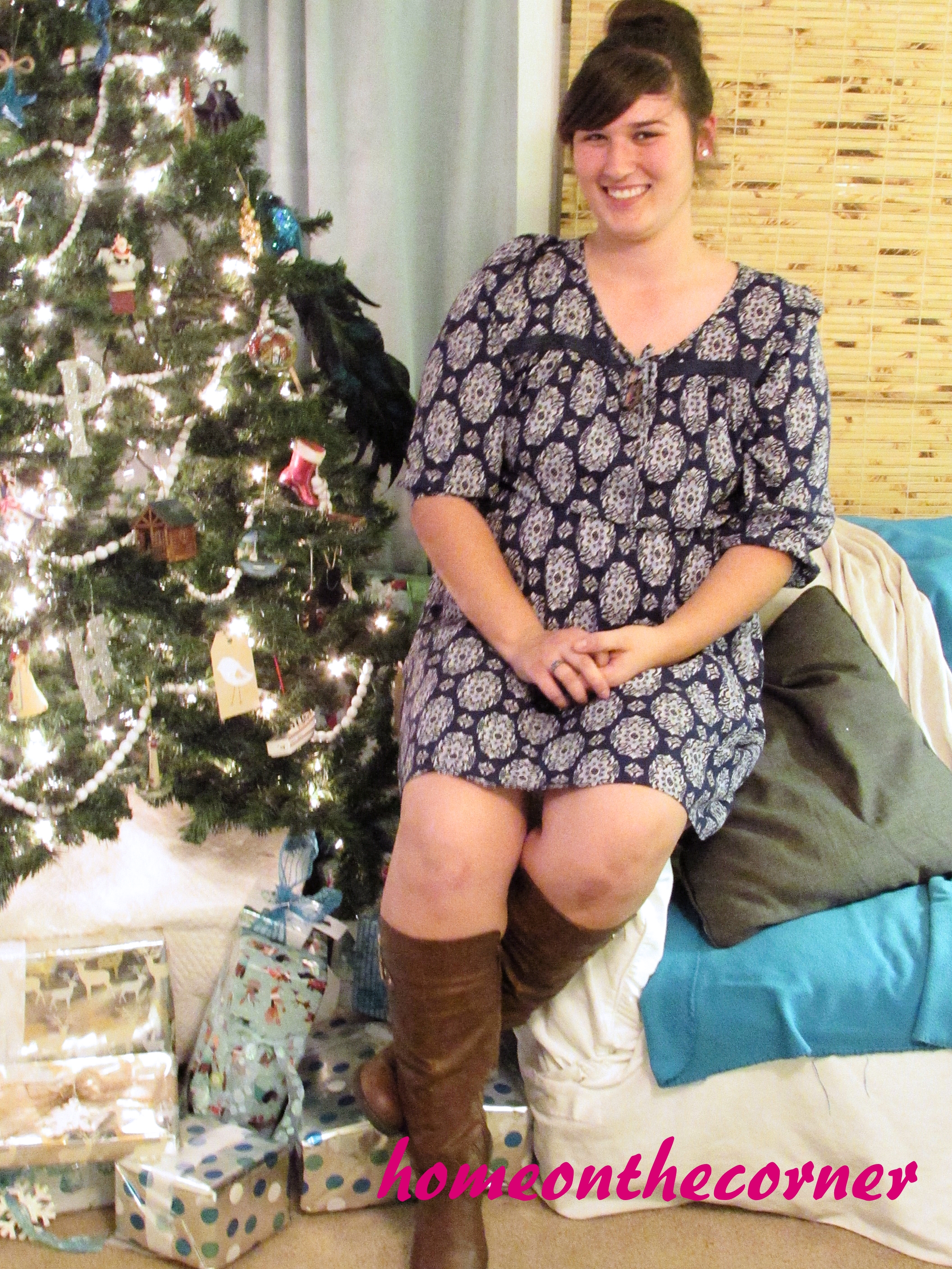 Fashion 2015 Lauren Blue Dress and Brown Boots