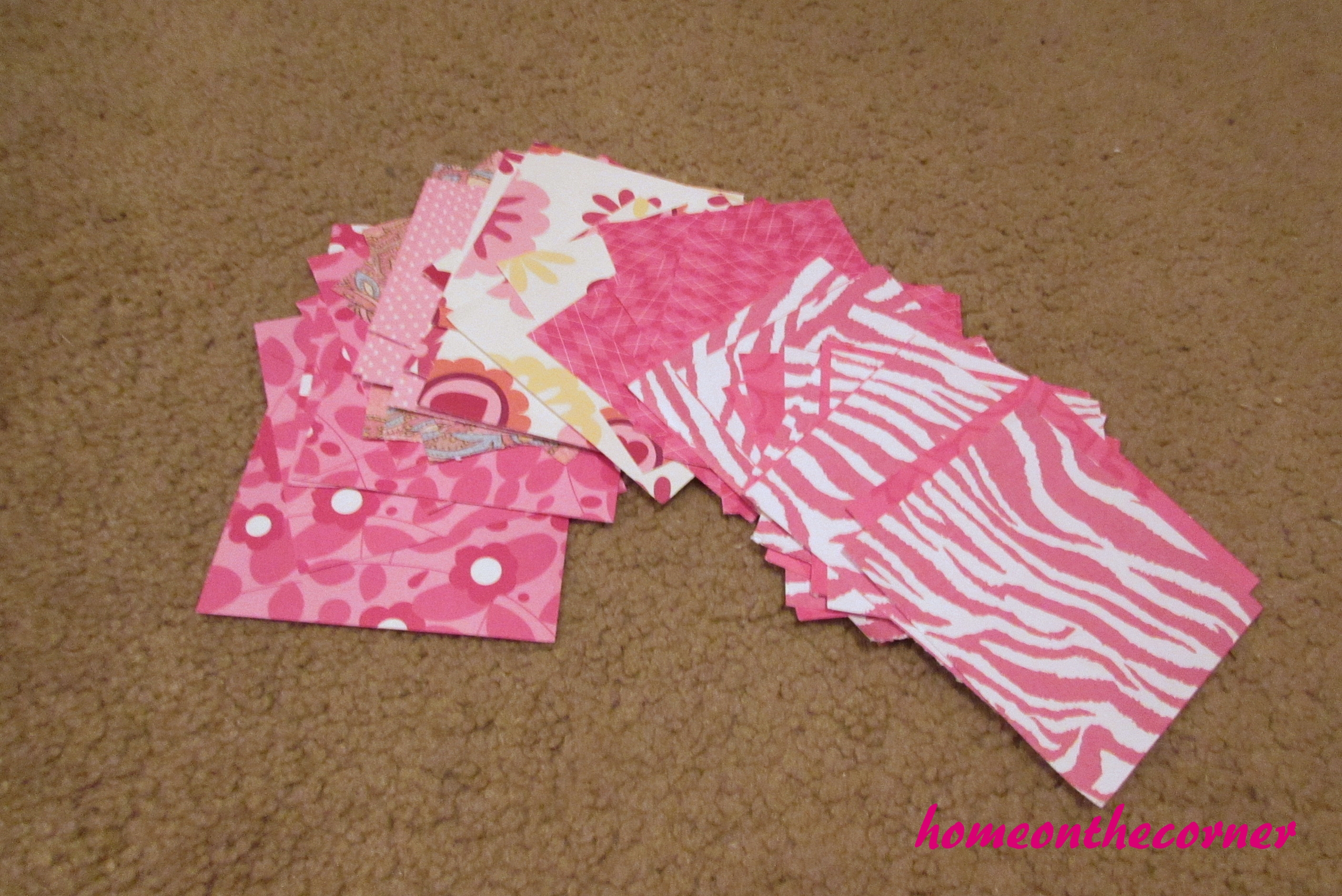 Pink Paper Wall Flower Squares