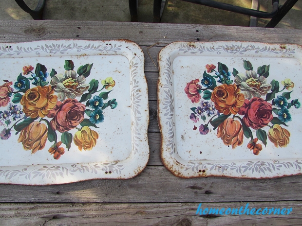 floral metal trays makeover