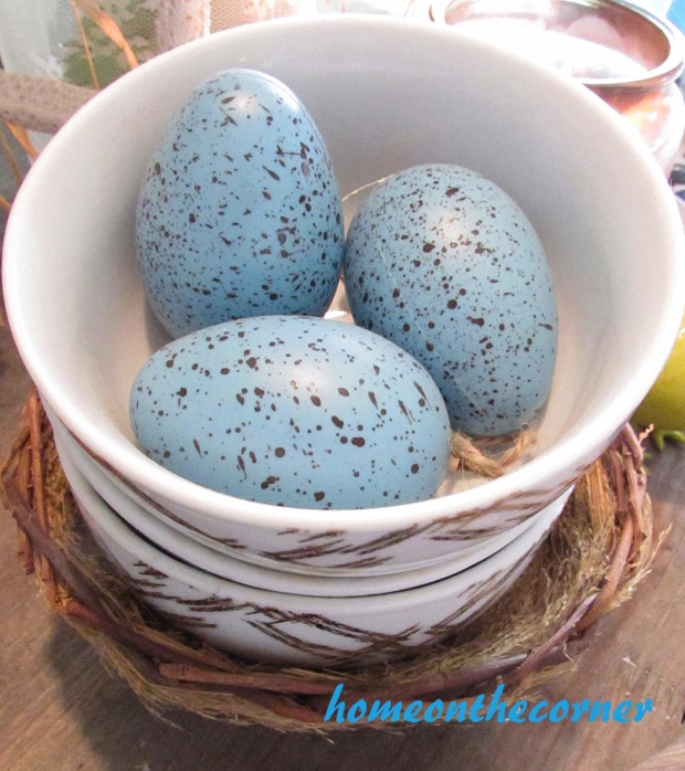 turquoise and white spring tablescape blue eggs