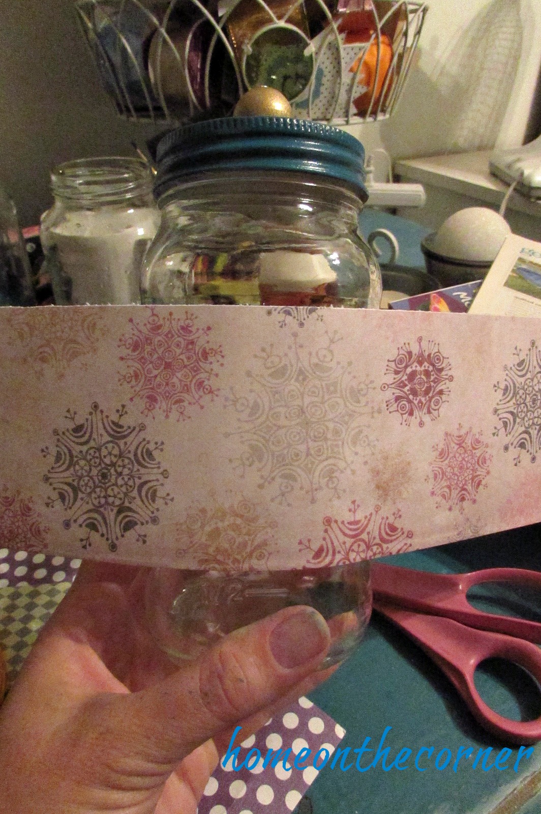 christmas jars scrapbook paper around jar