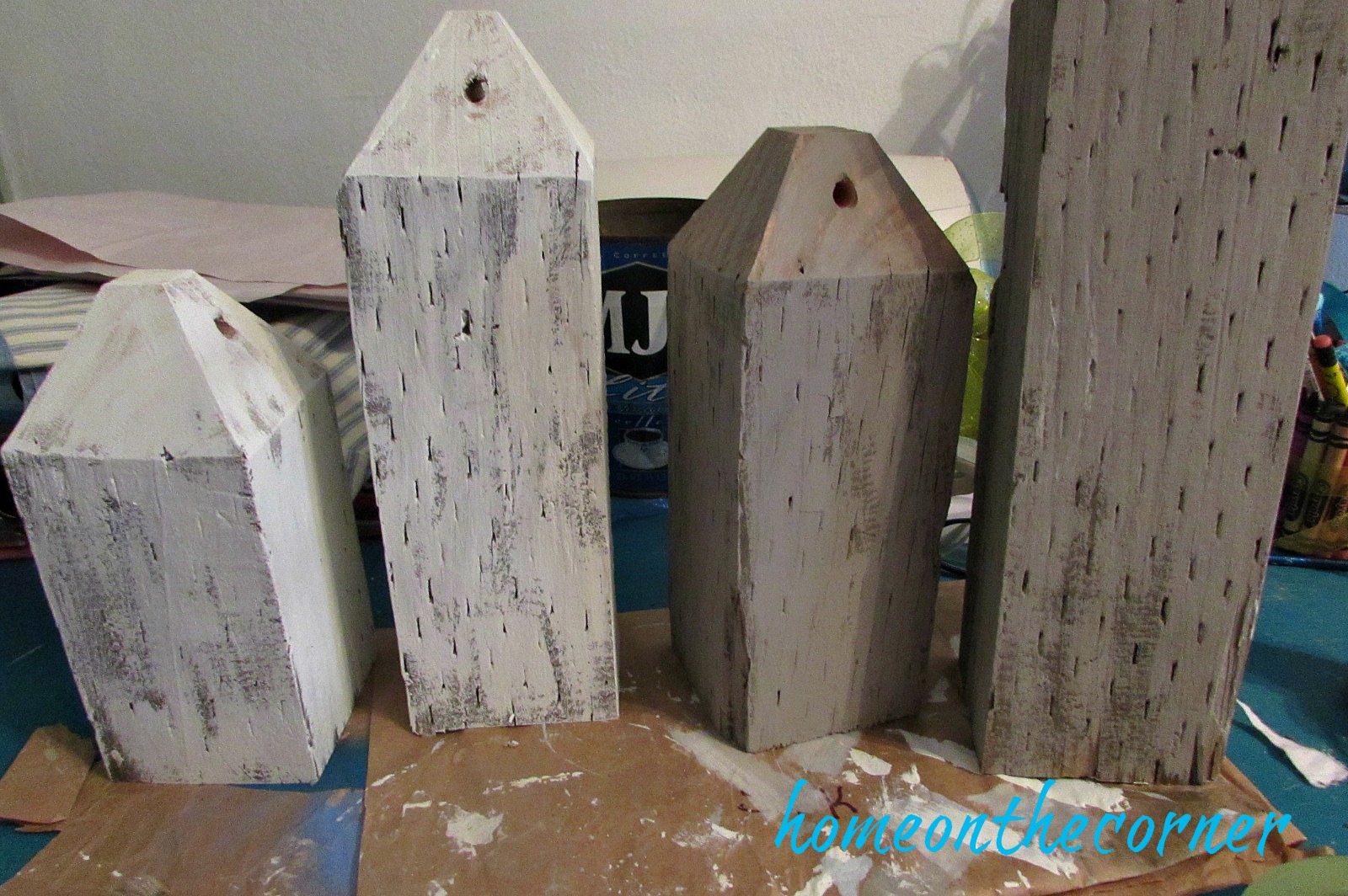 ocean buoys painted grey and white