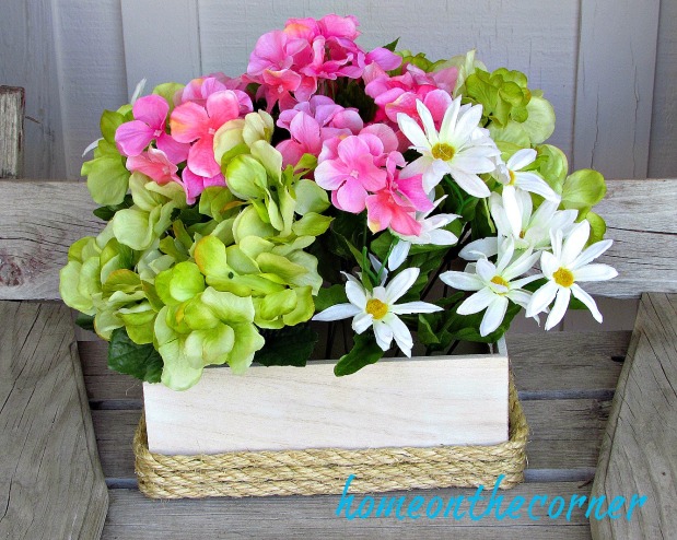 wooden flower box with jute rope