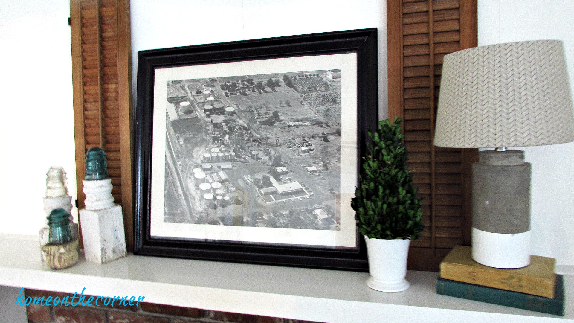 family room summer mantel shutter, lamp picture