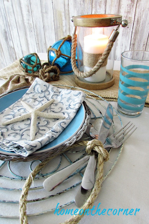 tablescape 2017 nautical turquoise, blue and grey