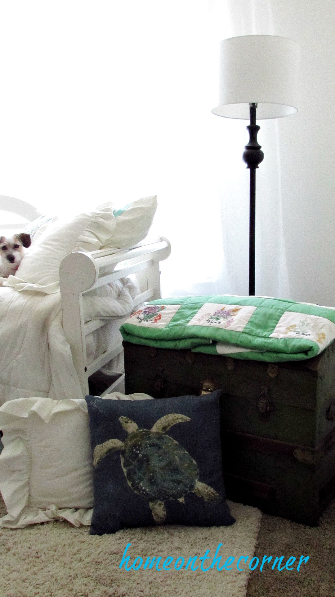great grandma trunk with pillows