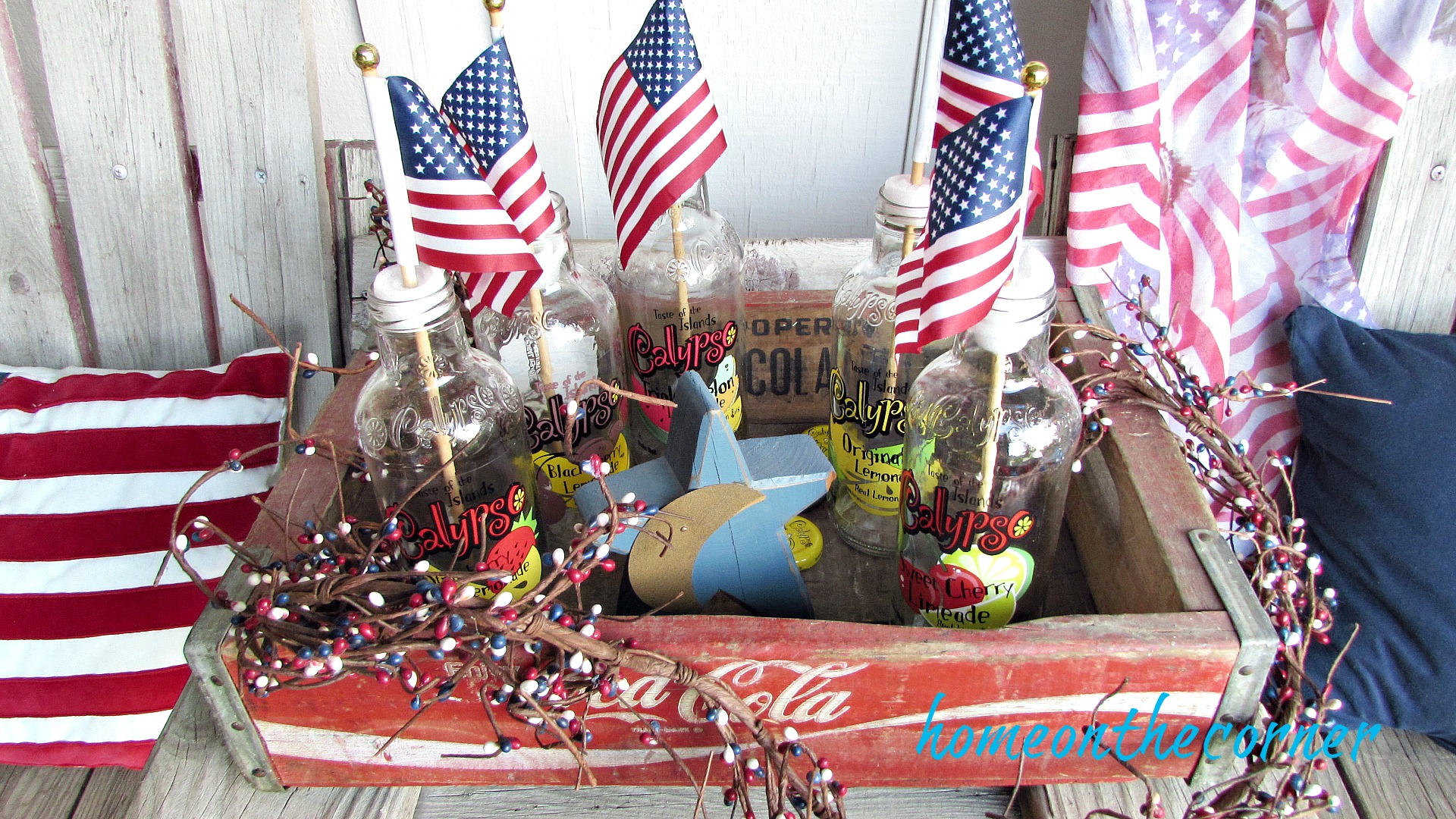patriotic coca cola crate bottle with flags