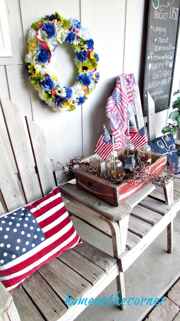 patriotic front porch bench