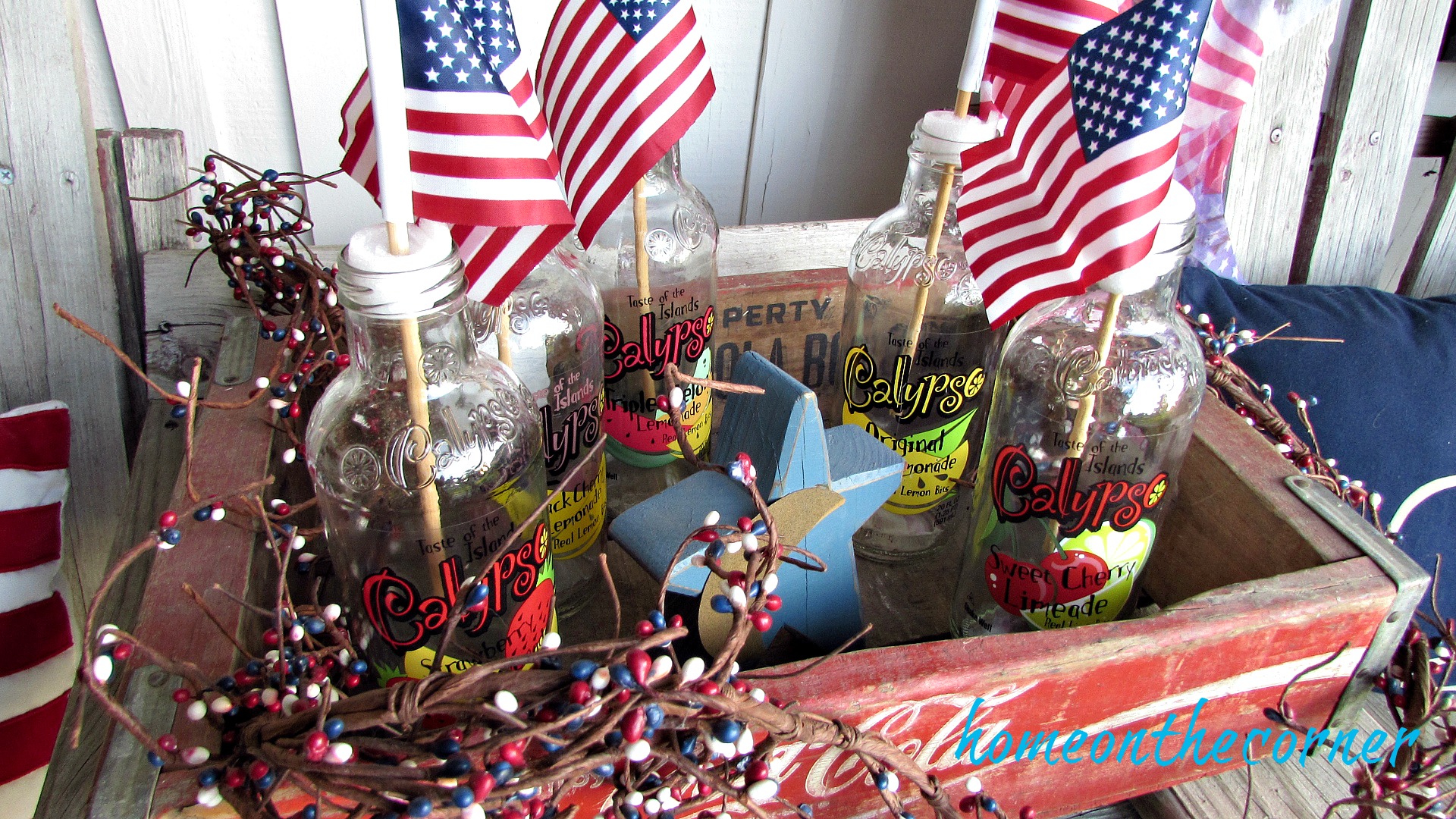 patriotic porch calypso bottles and flags