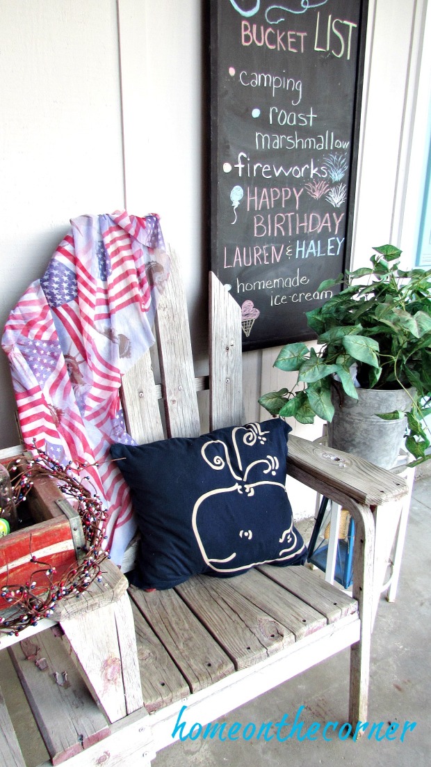 patriotic porch whale pillow chalkboard