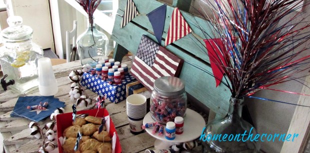 patriotic snack table red white and blue flags
