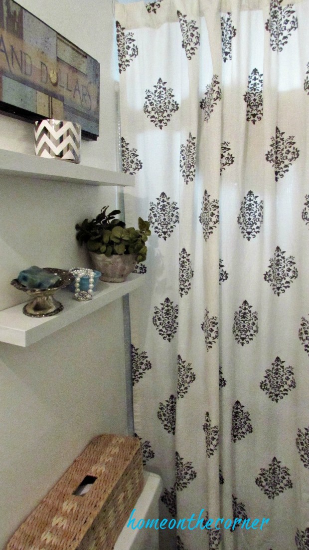 master bathroom grey, white and turquoise