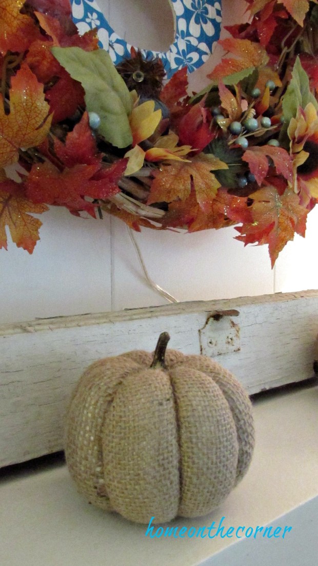 fall family room burlap pumpkin