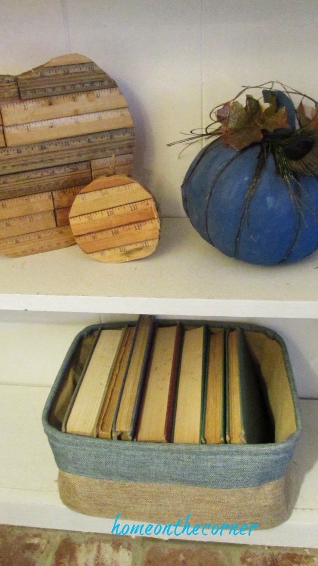 fall family room ruler pumpkins and books