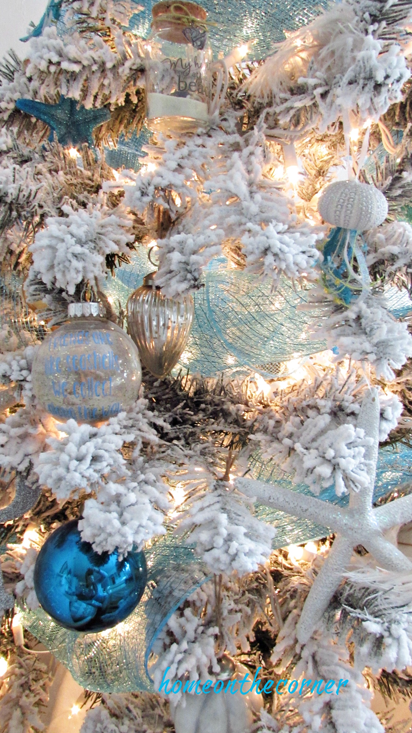 christmas 2017 beachy flocked tree blue silver