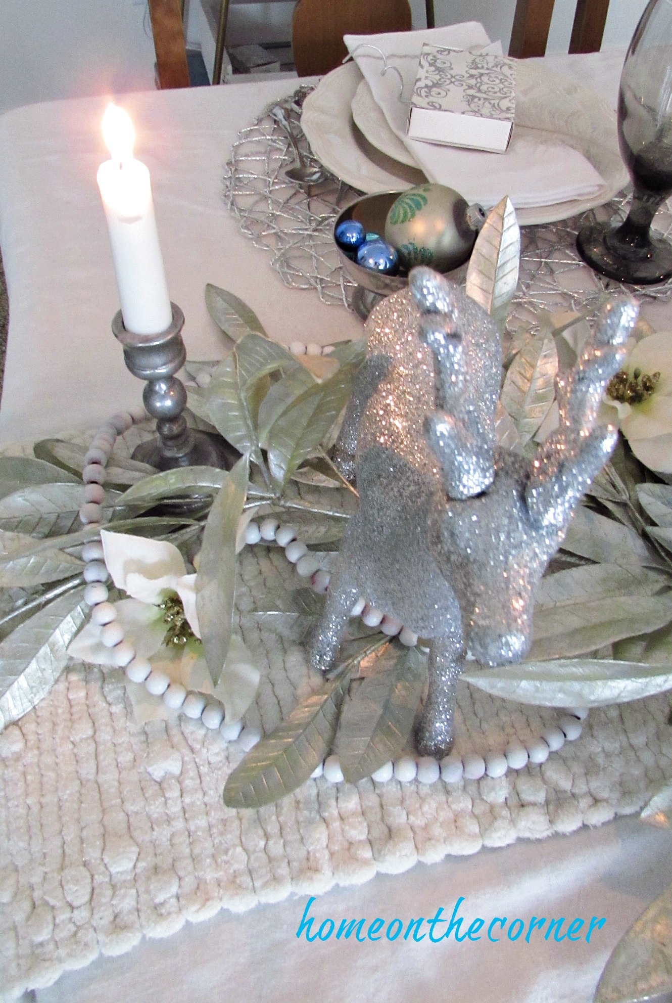 christmas 2017 dining room silver deer candlelight