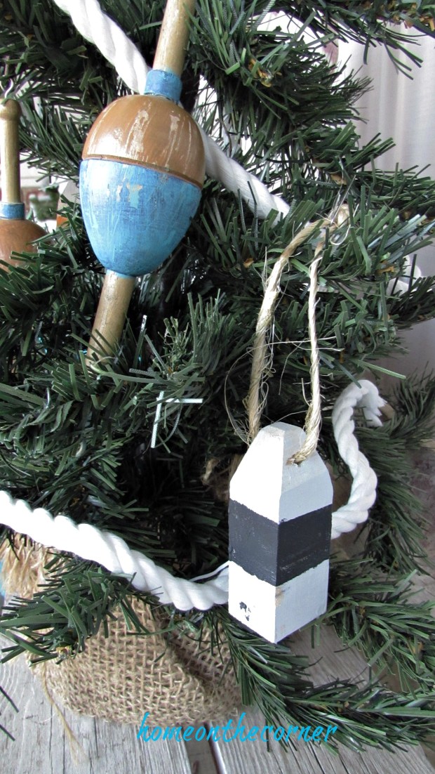 Christmas Wooden Buoy Ornament Black and White