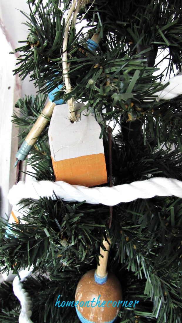 Wooden Christmas Buoy Ornament Orange and White