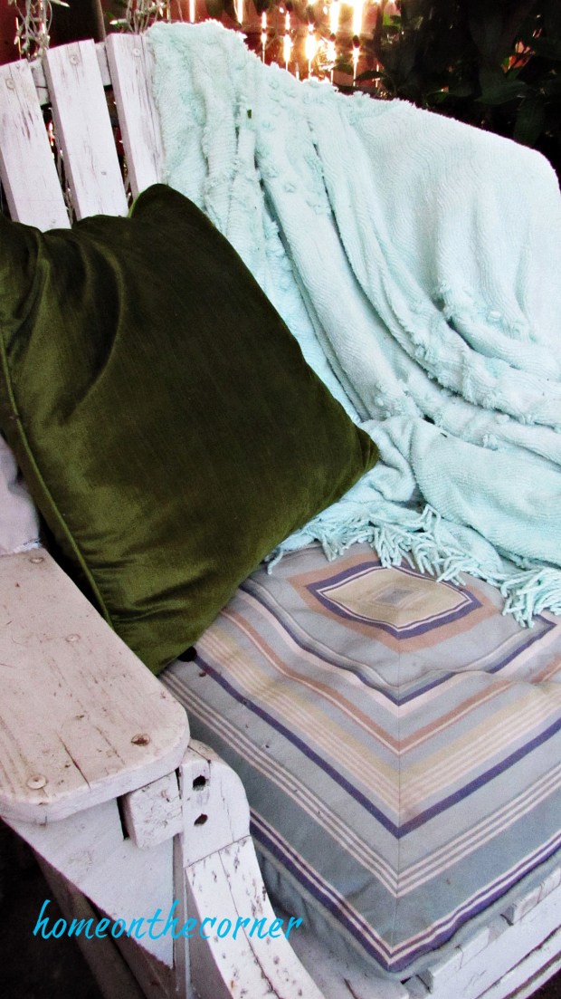 backyard gazebo turquoise and green velvet pillow