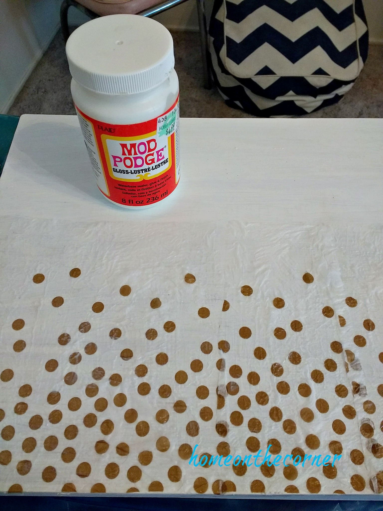 wooden box gold and white dots mod podge