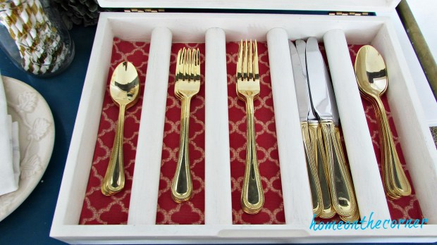 wooden box makeover gold flatware sparkle