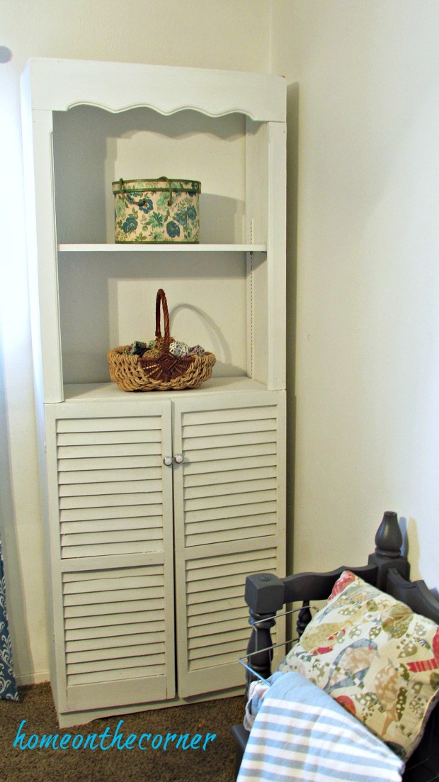 Guest Room Makeover Book Shelf with Shutter Doors