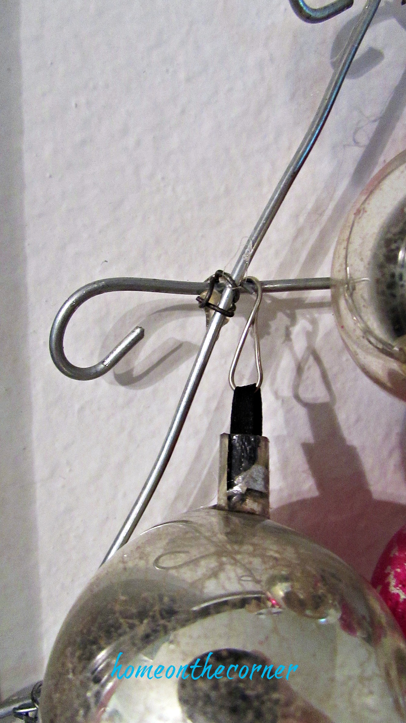 pink christmas ornament tree curled wire ends