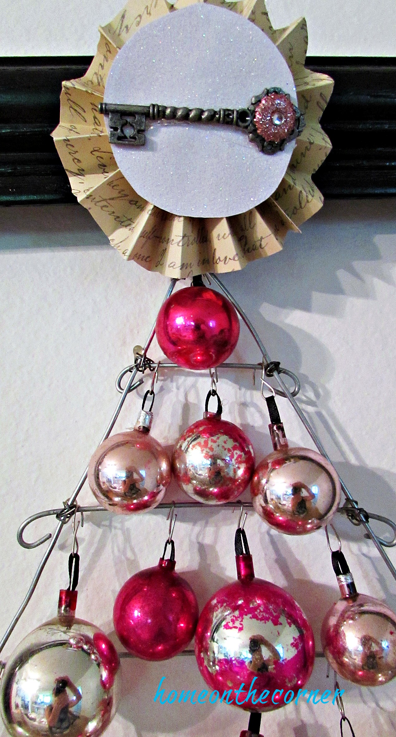 pink christmas tree ornament tree topper with key