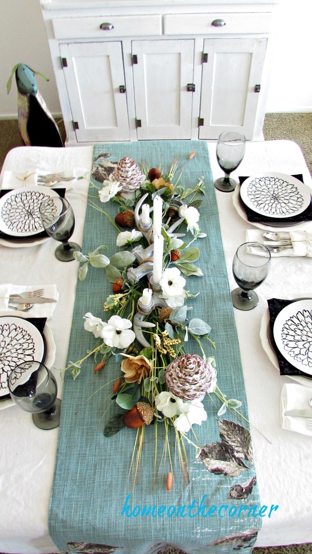 early fall dining room table centerpiece and runner