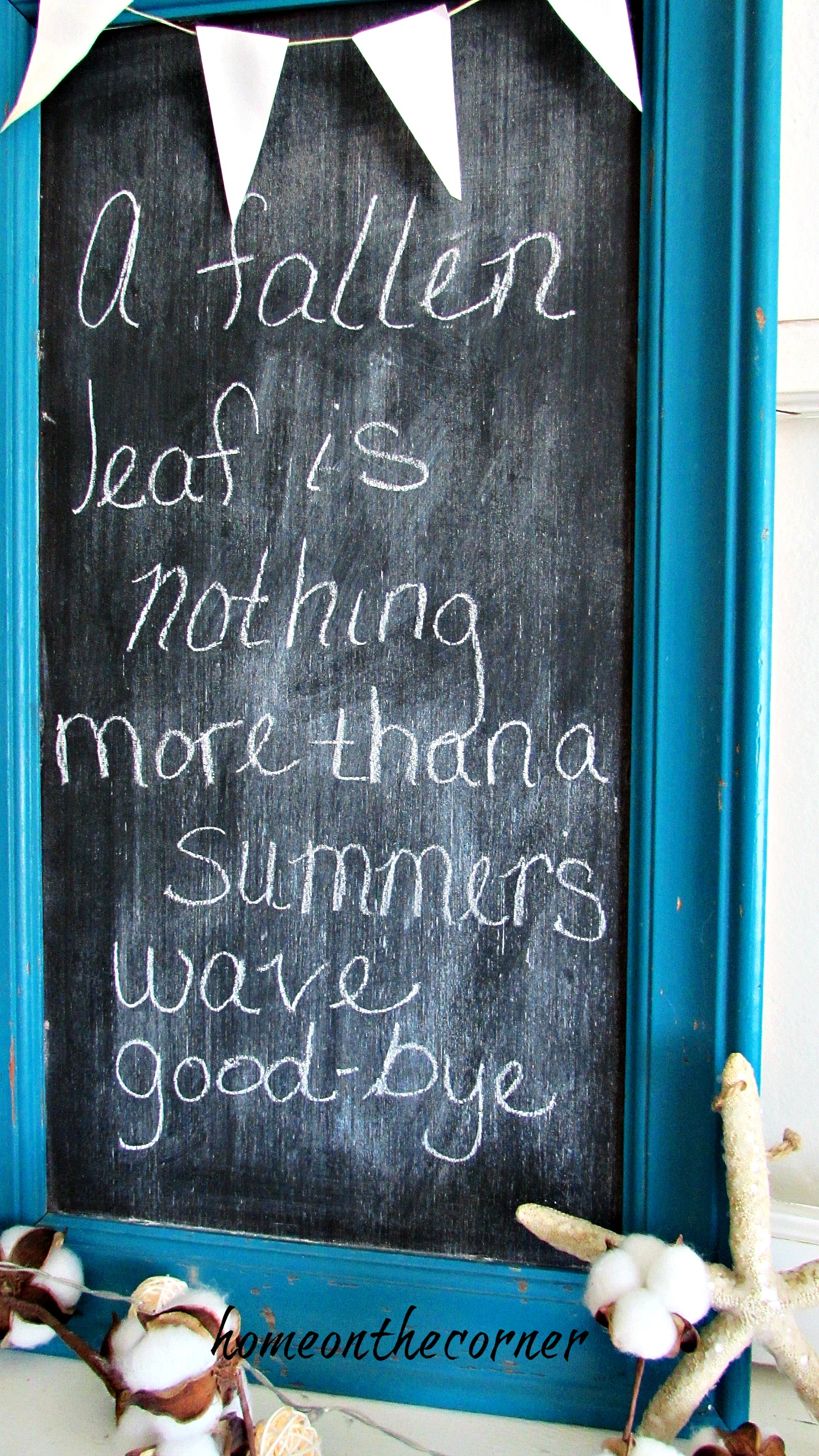 early fall living room chalkboard a fallen leaf