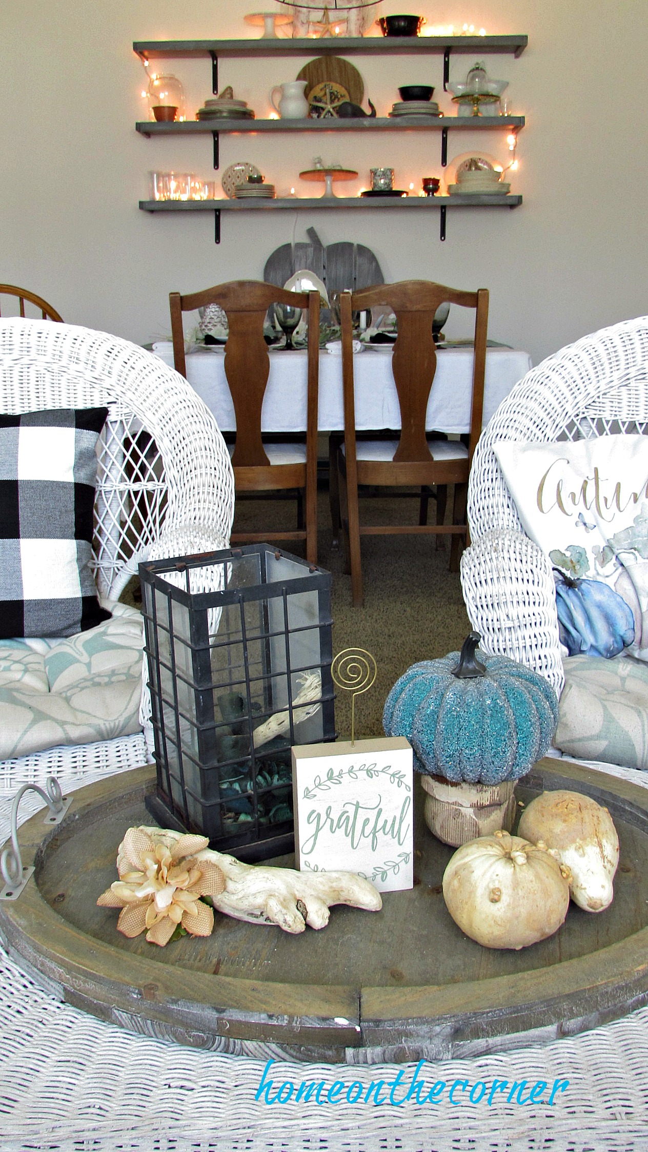 early fall living room coffee table vignette