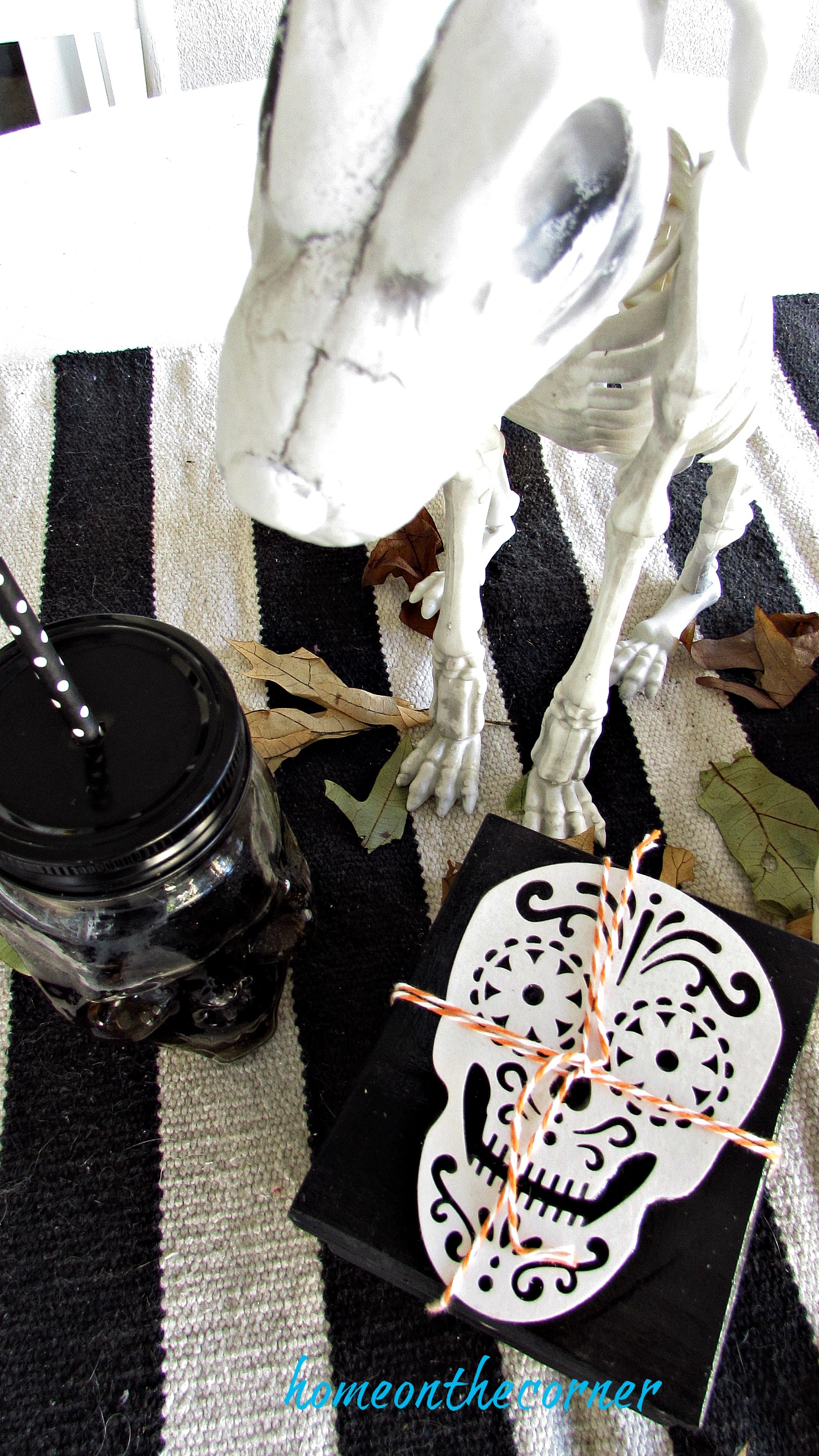 skull coasters tied with orange twine