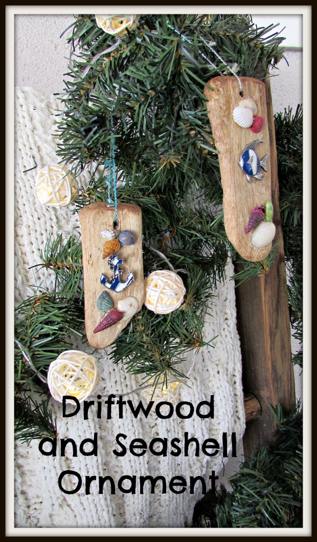 driftwood and seashell ornament title