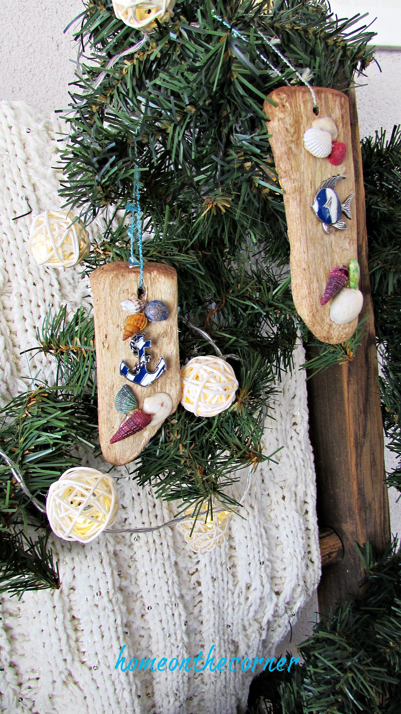ornament exchange driftwood beach shells anchor