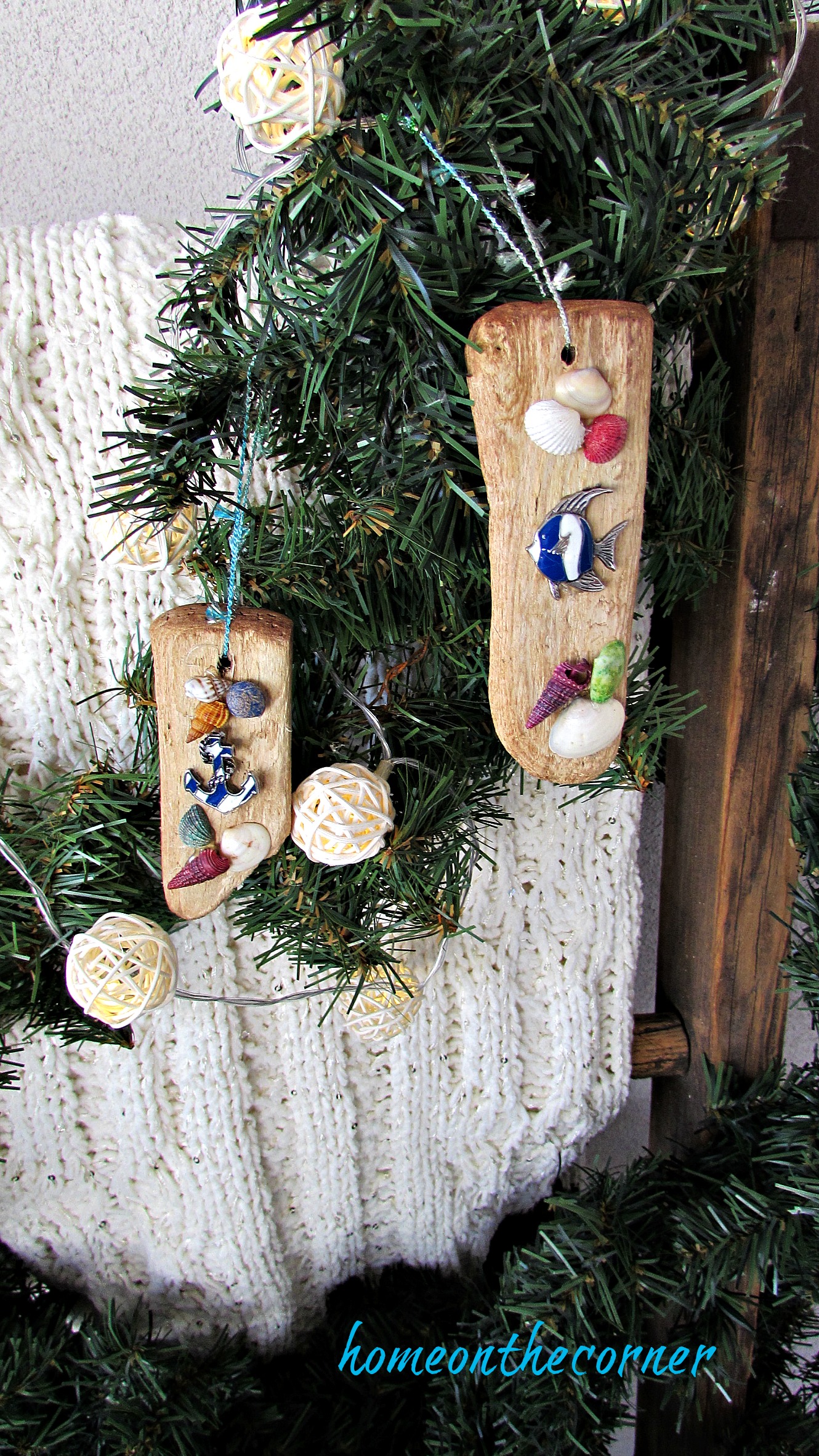 ornament exchange driftwood ornament seashells