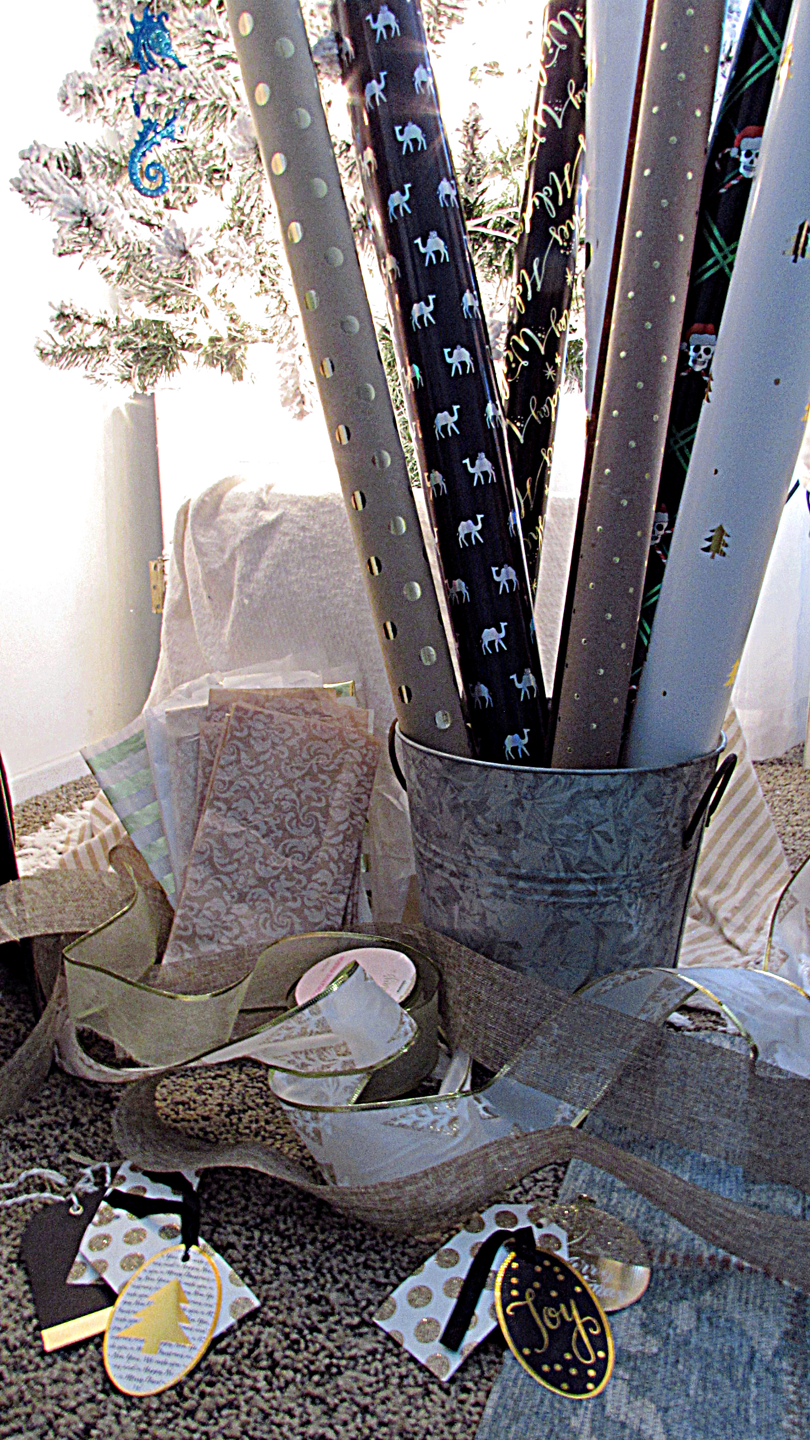 gold, white, brown christmas wrap