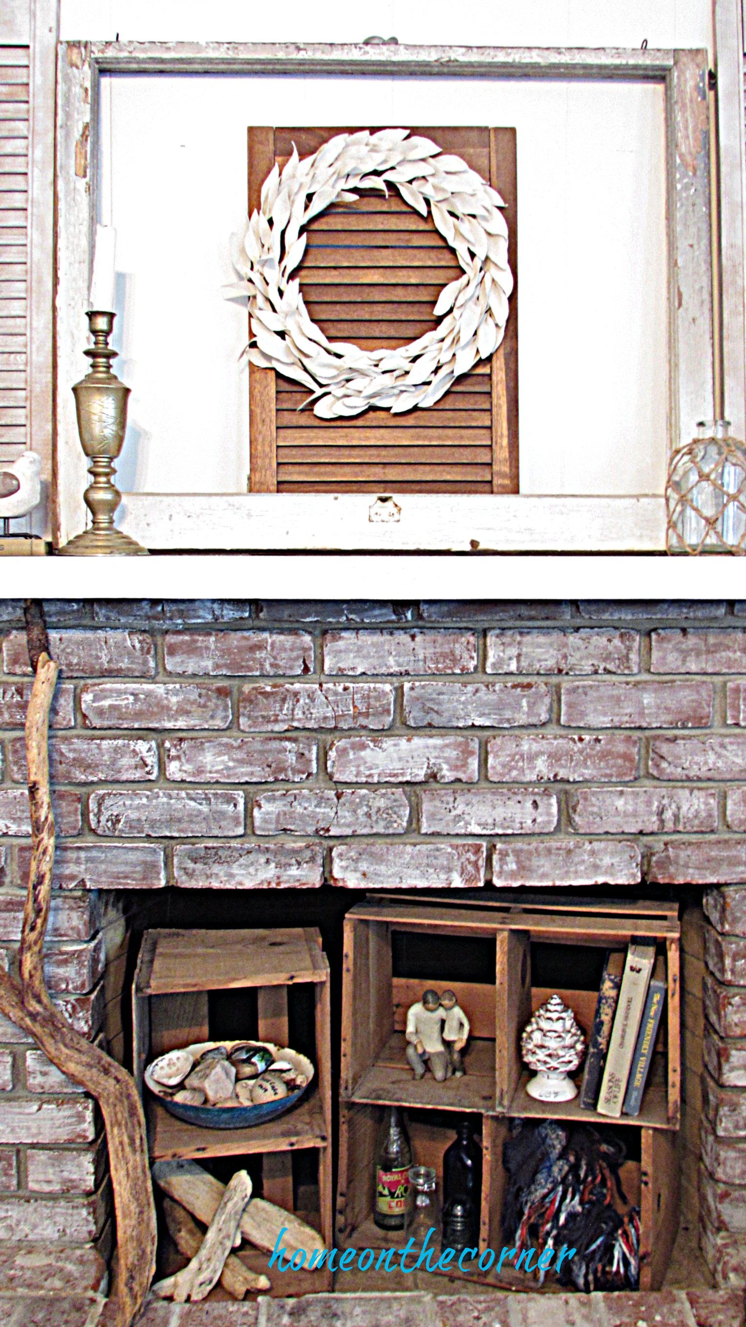 drop cloth wreath mantle fireplace