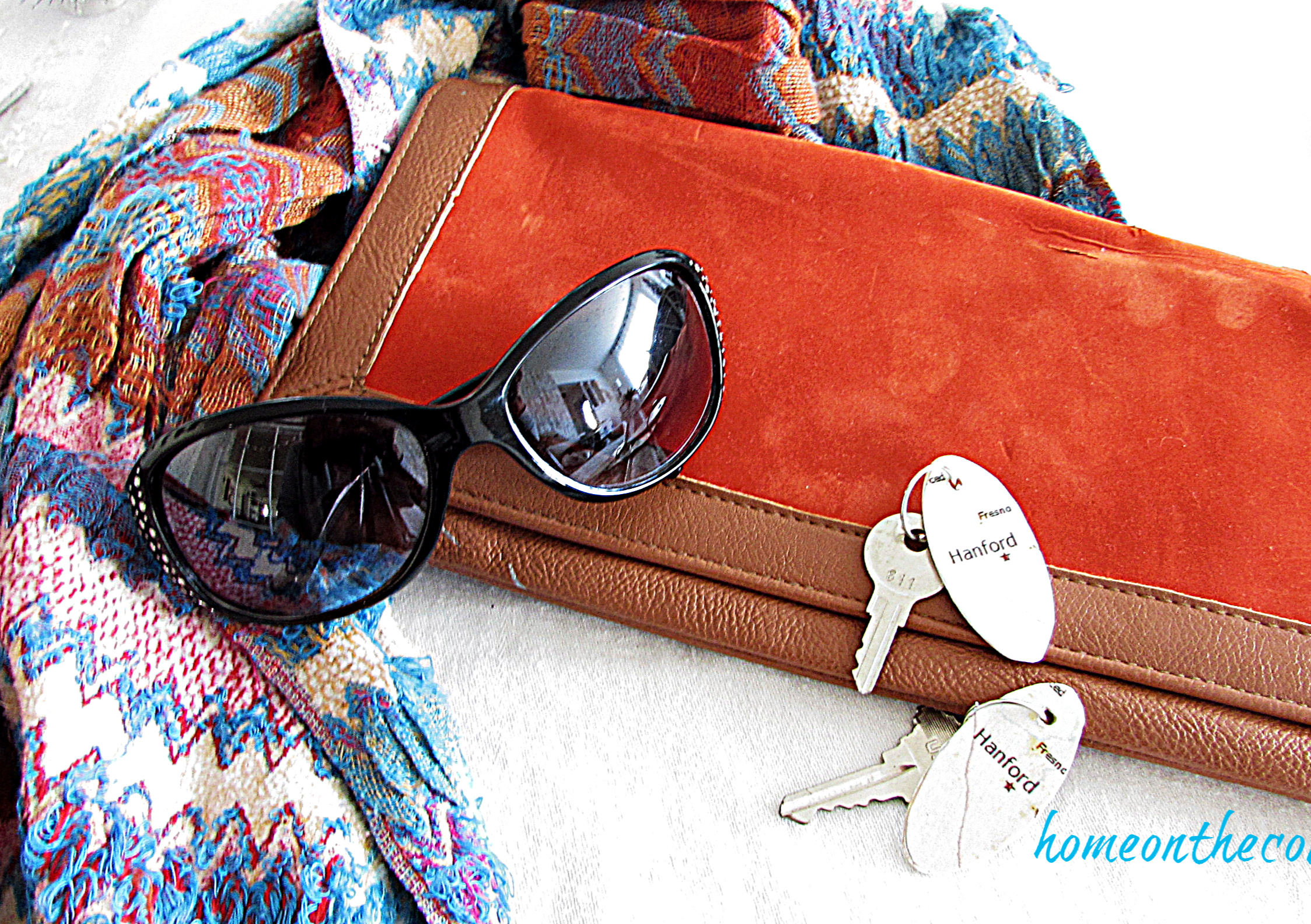 map key chain with sunglasses, purse