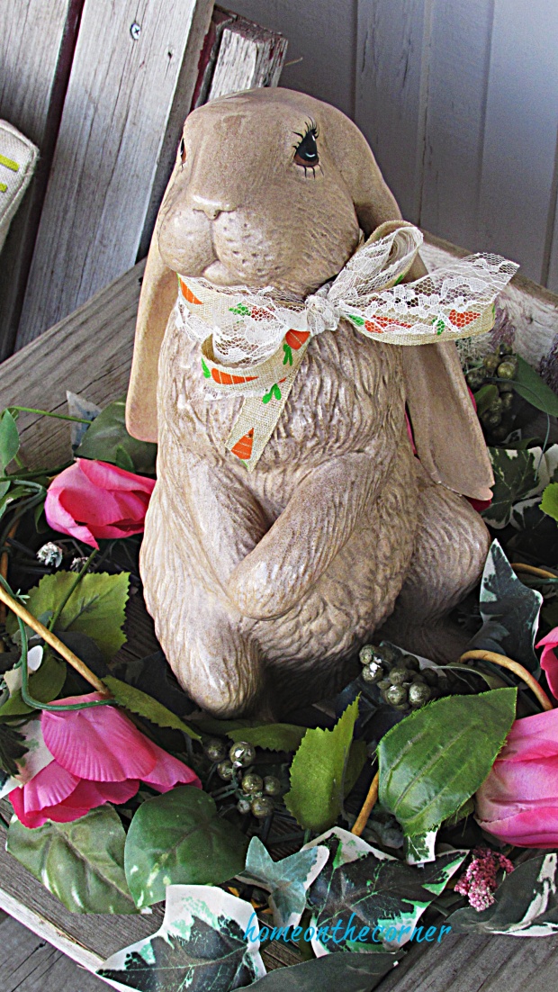 spring porch bunny rabbit with bow