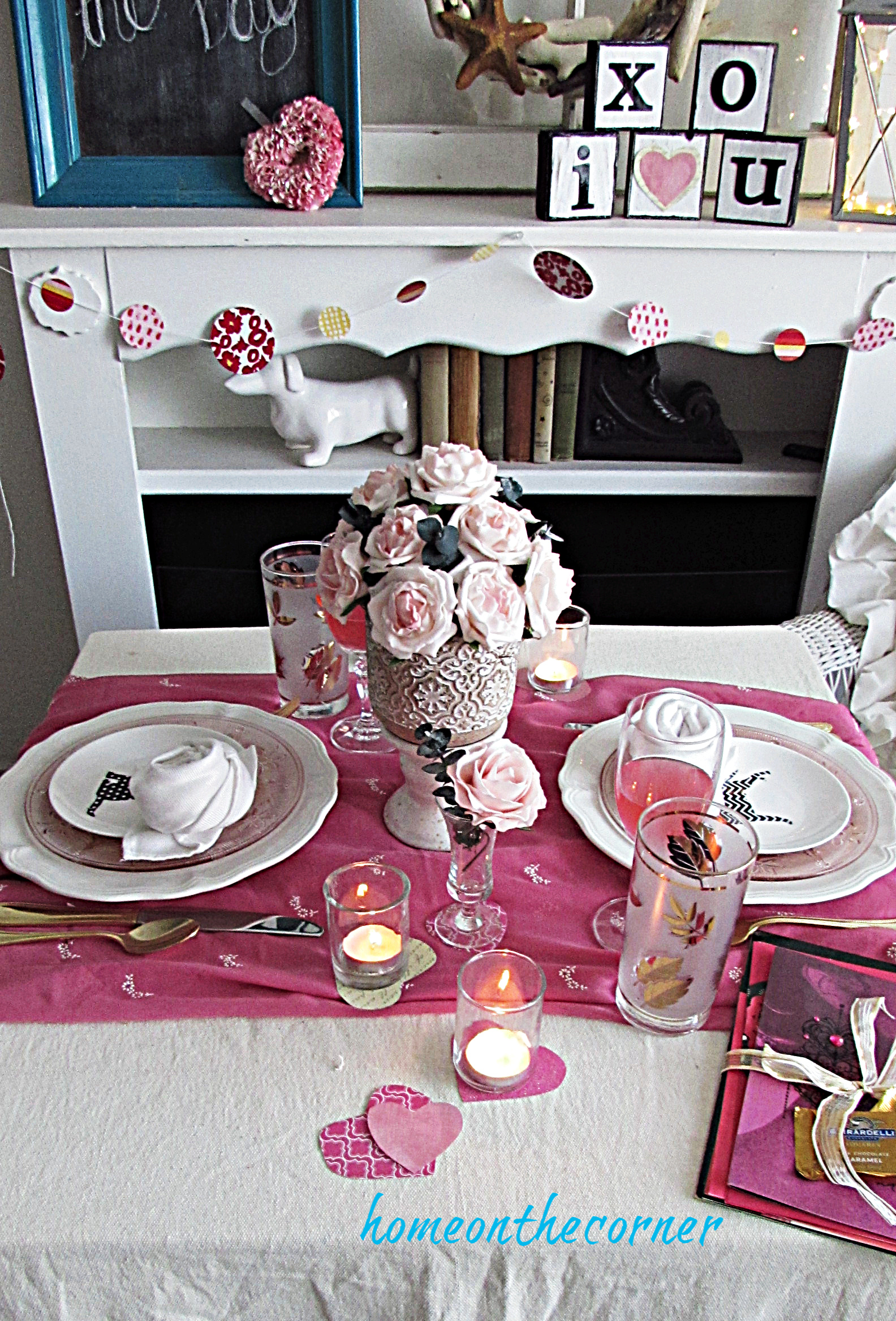 valentine tablescape candles, flowers