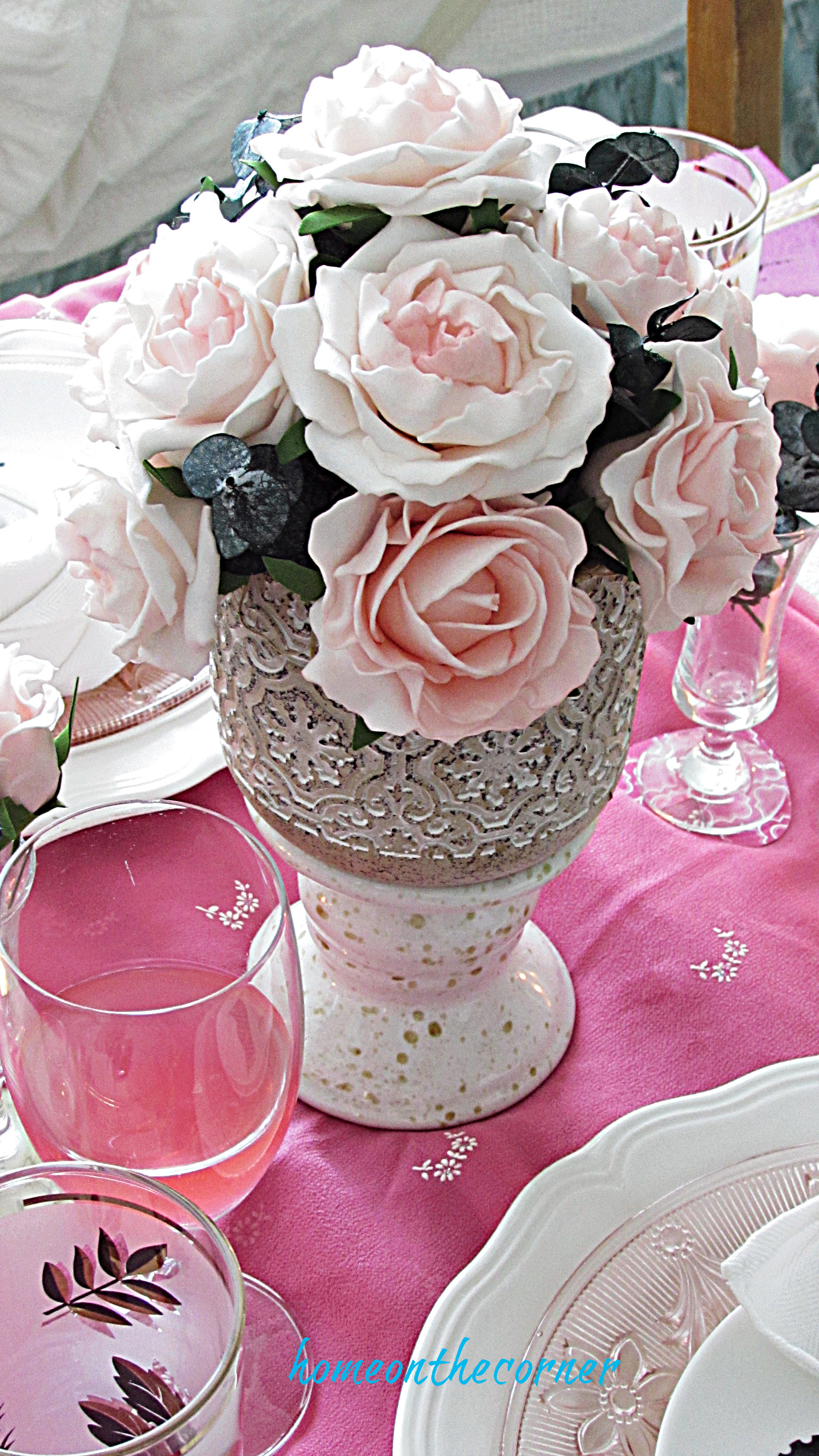 valentine tablescape faux pink roses centerpiece