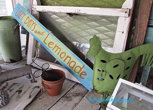 lazy days and lemonade wooden sign and old window