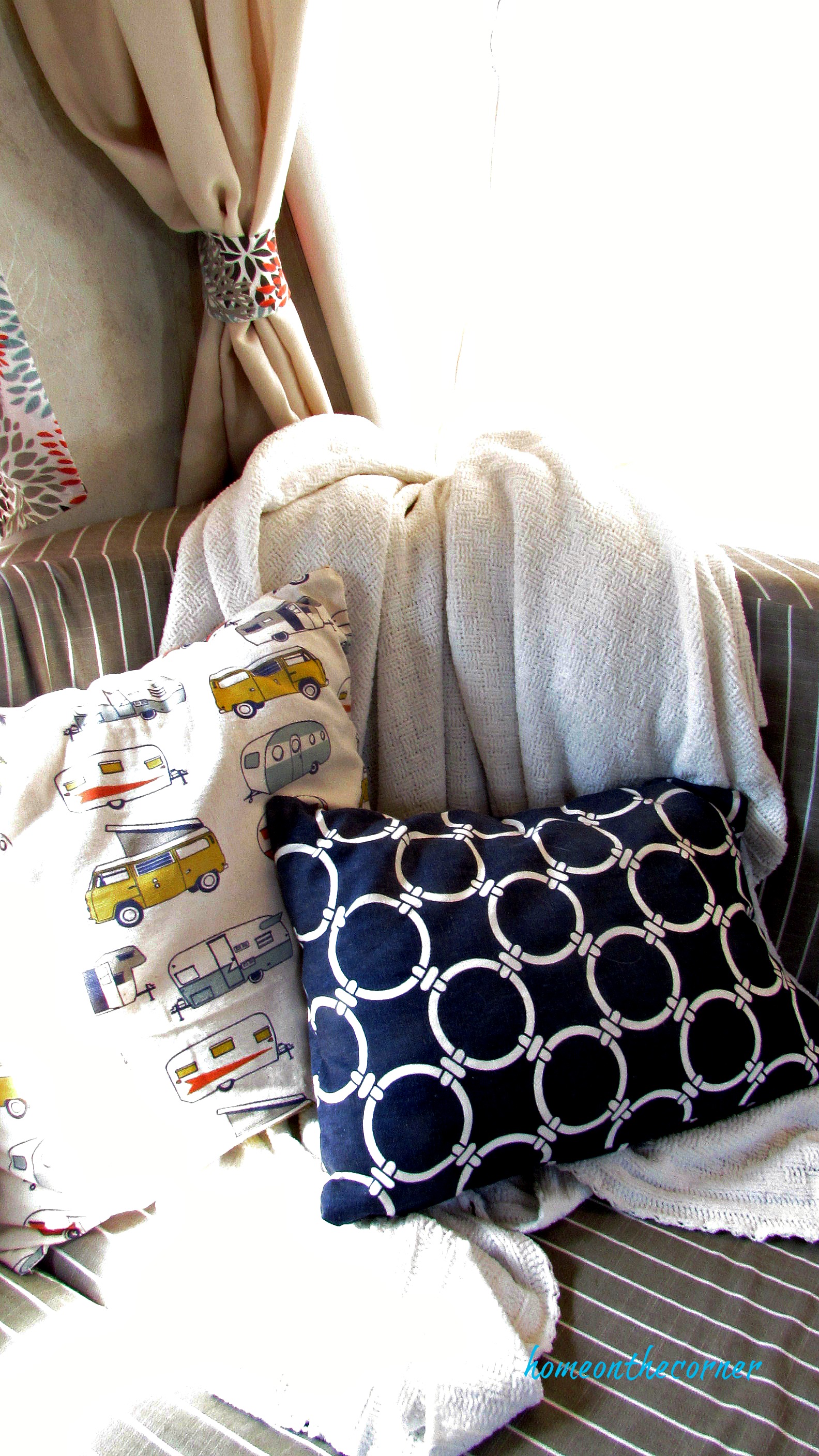 rv makeover navy pillow camp pillow