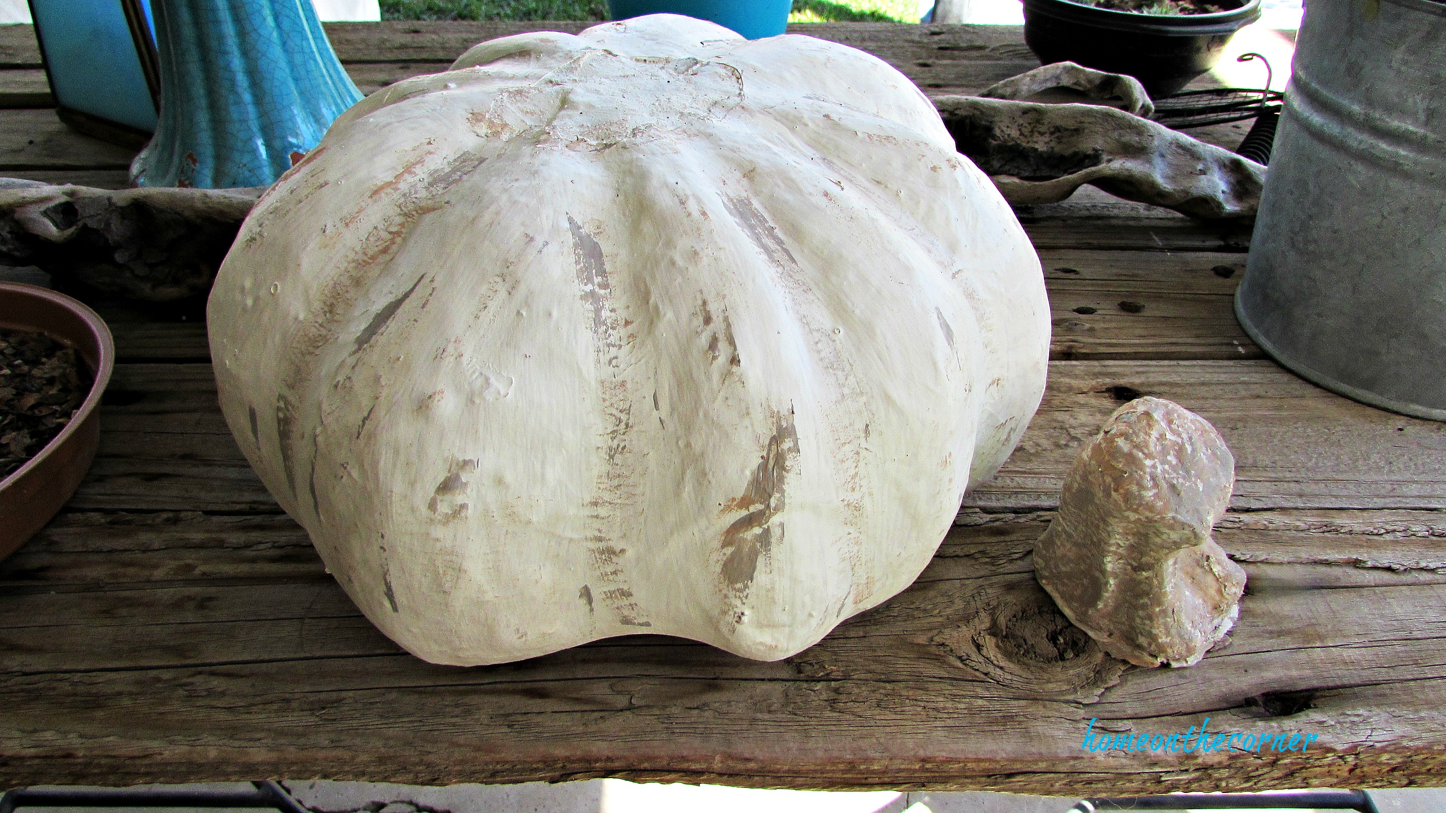 cream pumpkin and stem with grey and tan