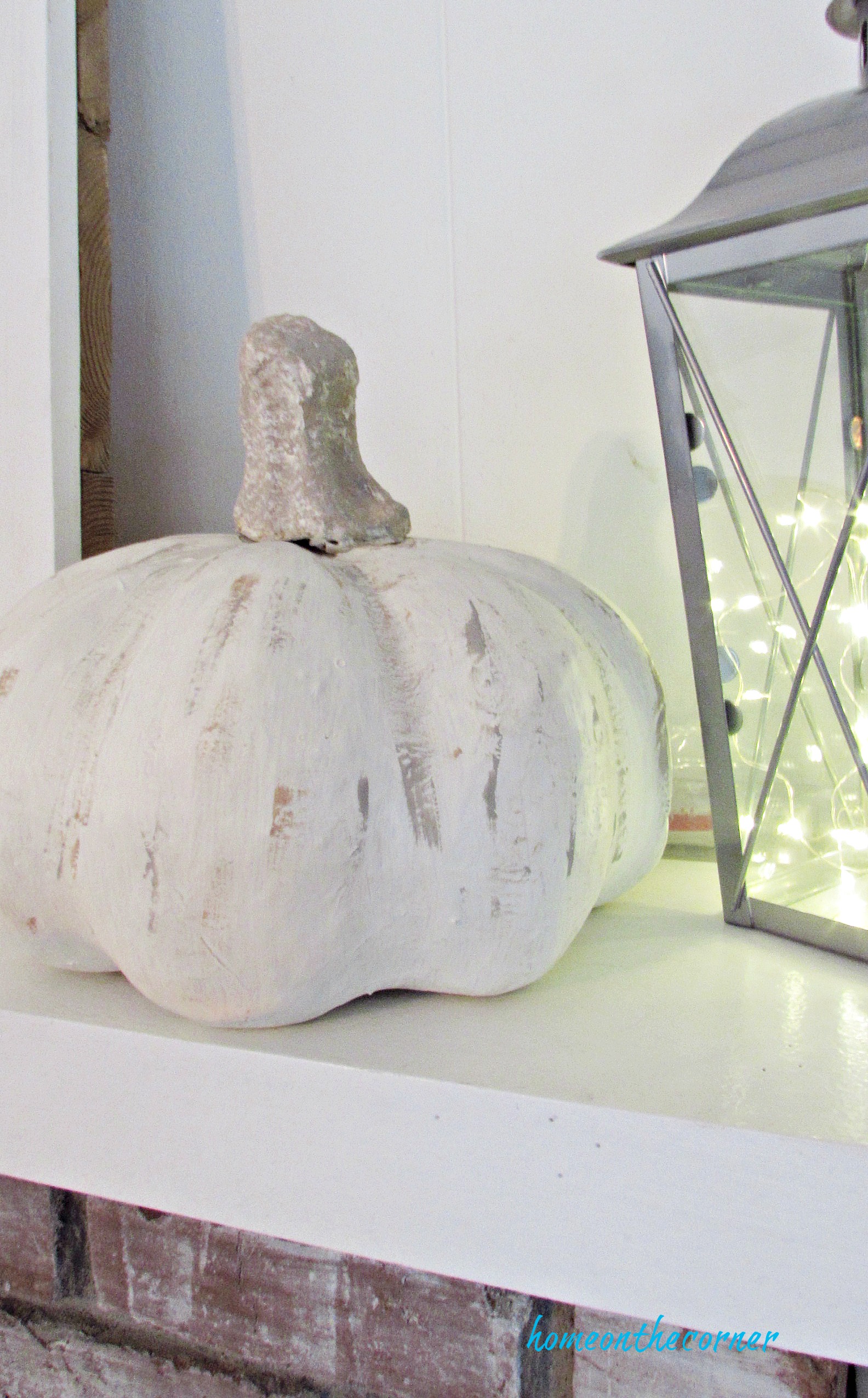 cream pumpkin makeover fall mantle