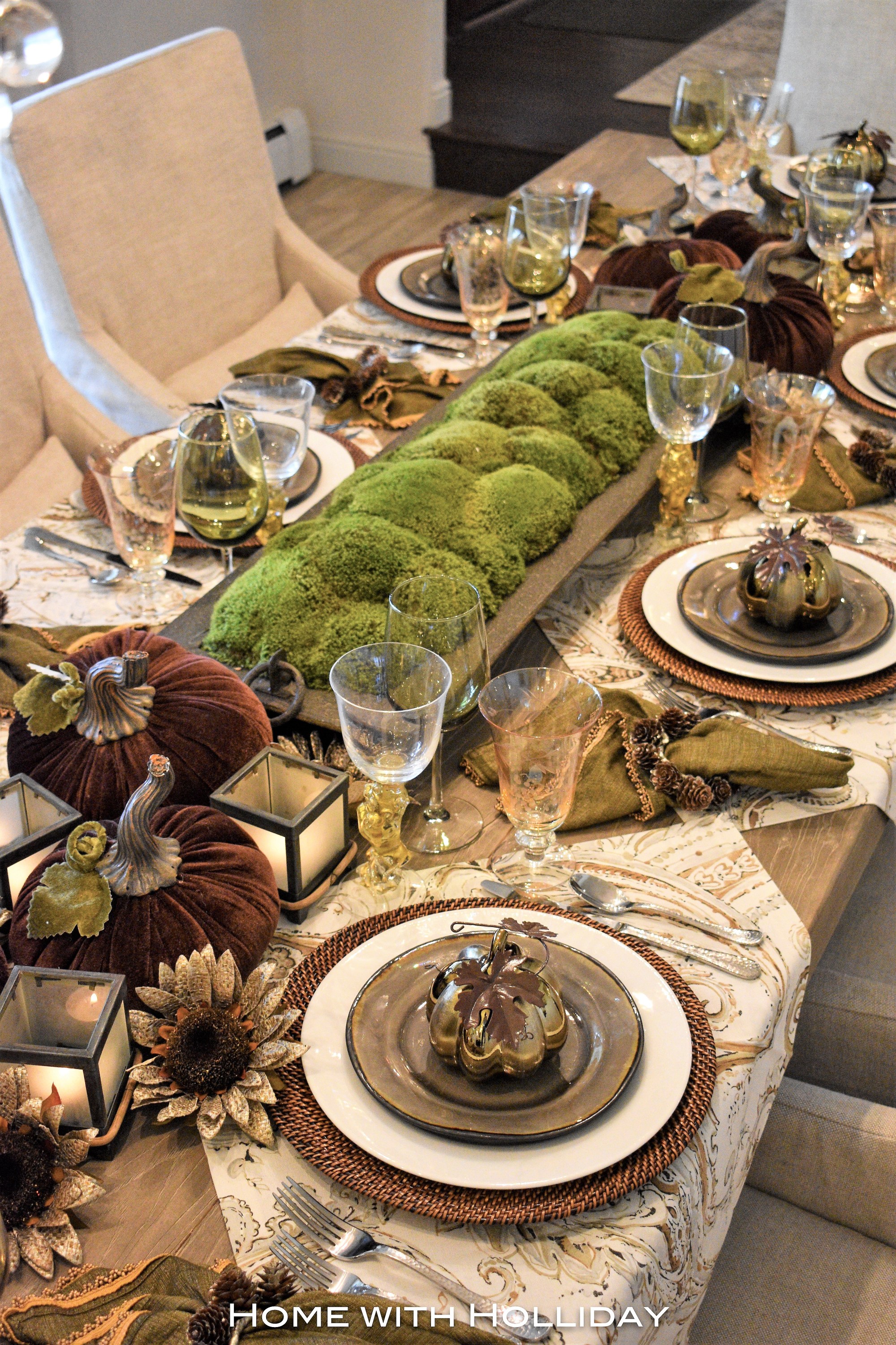 Green and Brown Tablescape Home with Holliday