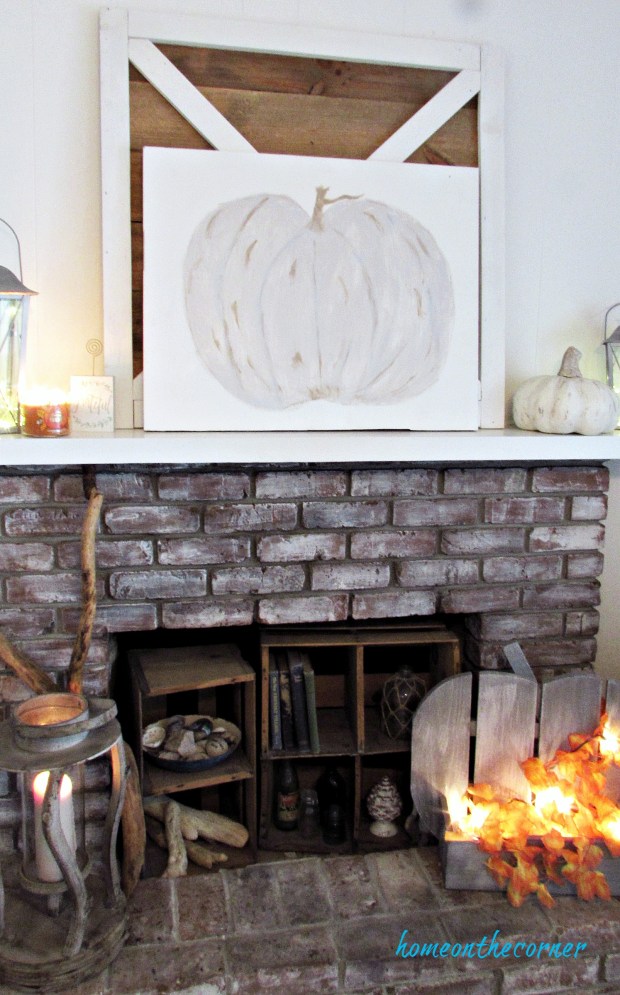 painted pumpkin fall mantle