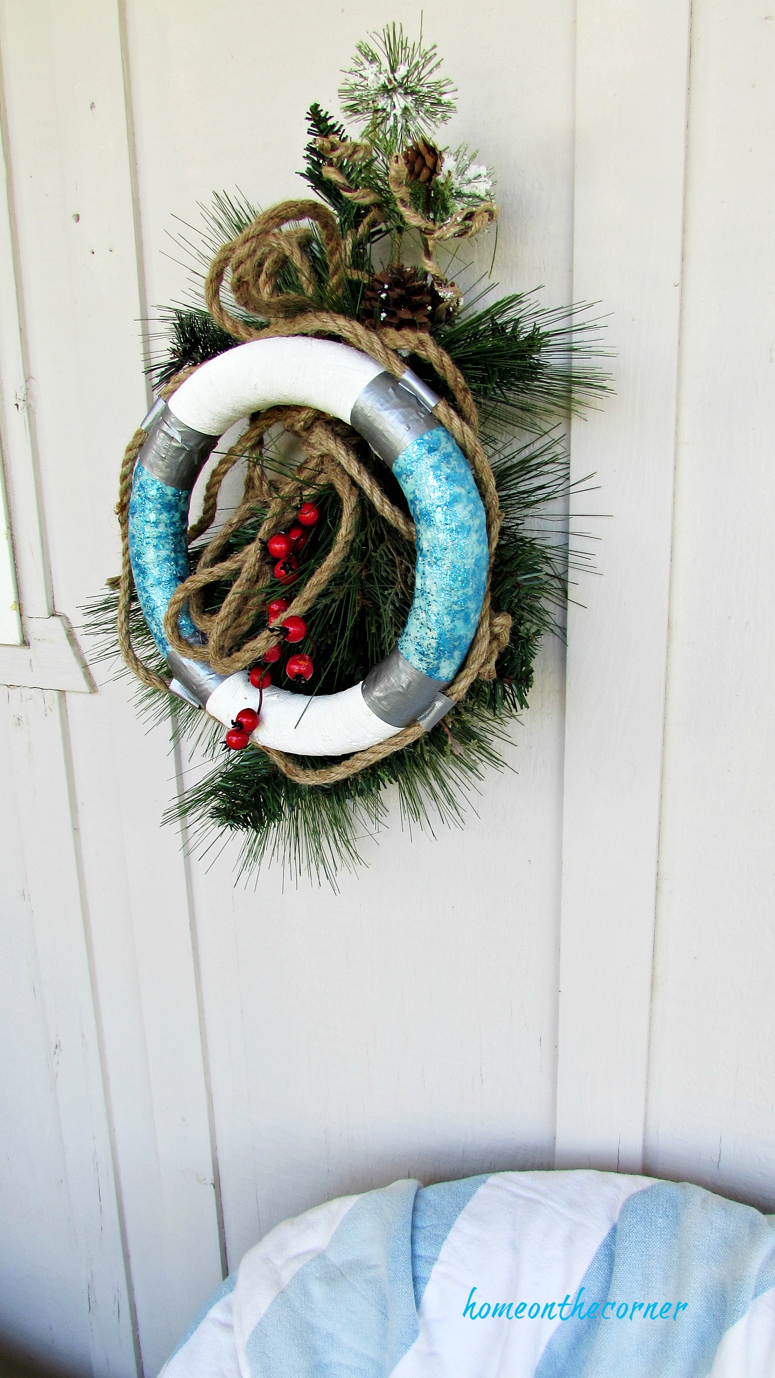 christmas wreath christmas greens with rope and berries