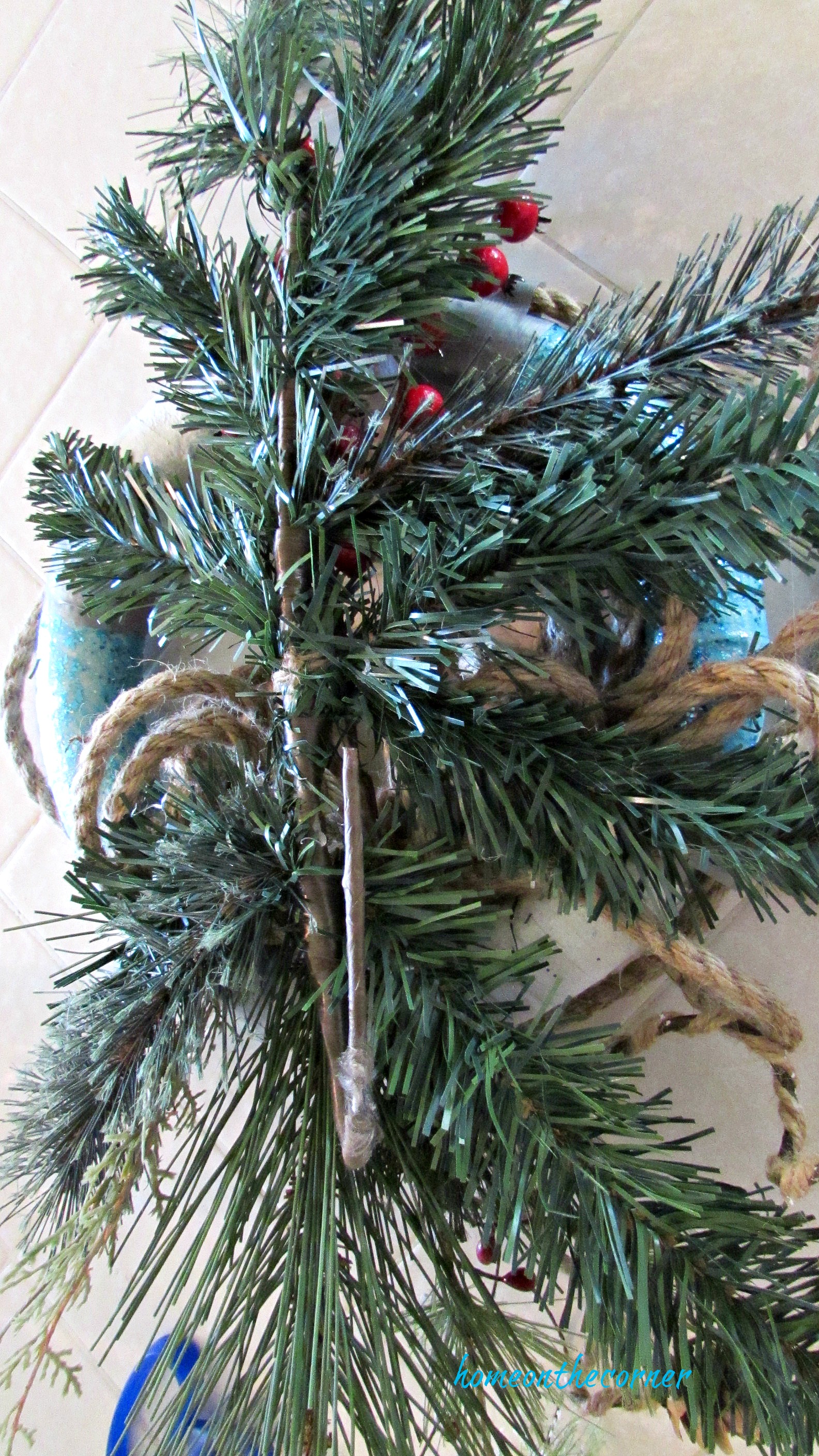 christmas wreath greens and rope